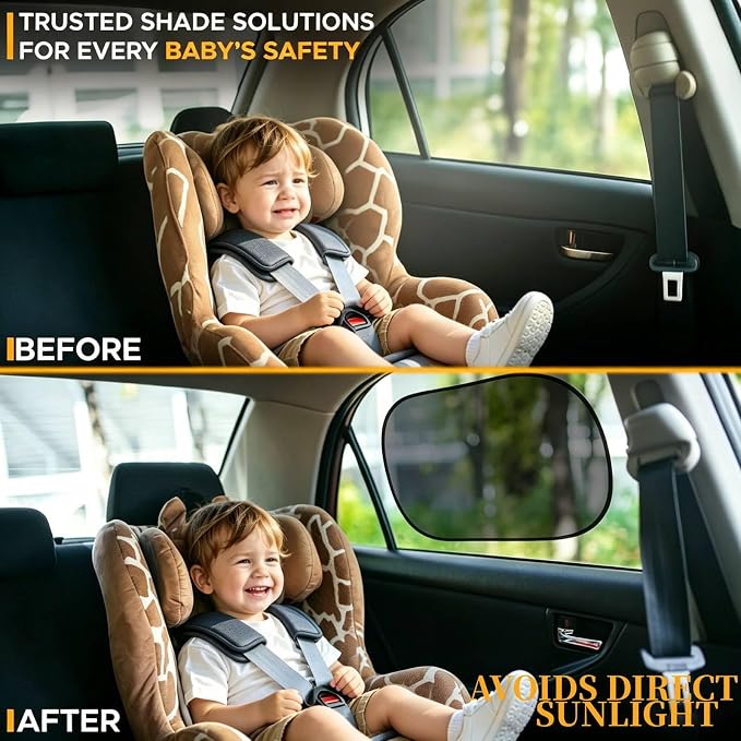 Car Window Shade for Baby -Glare Shield and UV Rays Protection for Your Child, Car Shades for Side Windows 4-Pack-19 X 12" Window Shade (Black 4 pcs) - Image 3