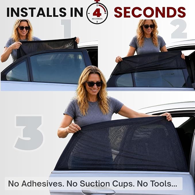 XXXL/Window Sun Shades for Trucks, 2-Pack/8 Sizes. Stretch-To-Fit H: 23"x W: 50" Rear Windows. Slip-On Breathable Mesh Socks for Side Windows, Full Coverage, Heat & Bug Protection, 2-Pack by Qualizzi - Image 3