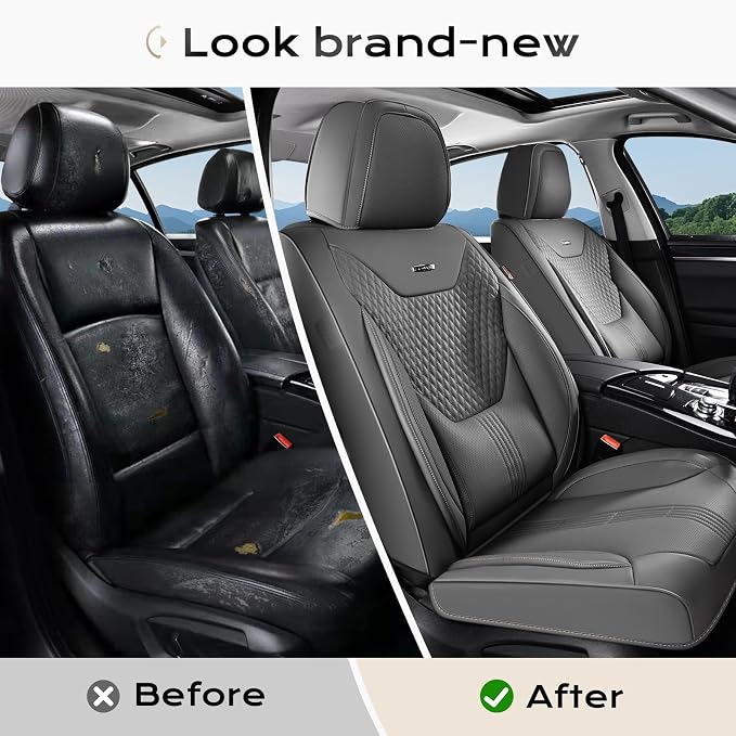 Coverado Car Seat Covers with Lumbar Support, Front Covers for Cars, Universal Automotive Seat Cover, Waterproof, Leather Car Seat Cushion, Interior Seat Protectors for Most Cars - Image 5