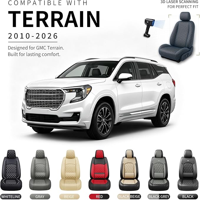 for GMC Terrain 2010-2025 2026 Car Seat Covers, Full Set, Black | Luxury Full Coverage Leather Seat Protectors, Waterproof Breathable Non-Slip Easy to Install, Airbag Compatible, All-Season - Image 3