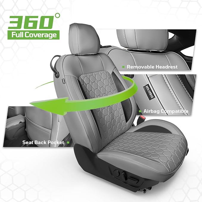 Custom Leather Car Seat Covers for Ford Mustang 2015-2023 Coupe, Gray | Full Coverage Waterproof Car Seat Protector,Front & Rear Full Set,Split Backrest Compatible,Wear-Resistant,Airbag Compatible - Image 5