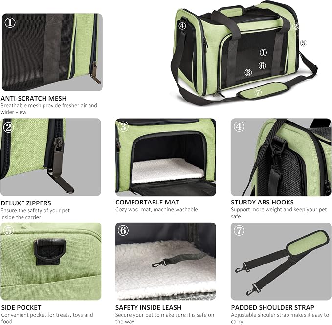 Henkelion Large Cat Carriers Dog Carrier Pet Carrier for Large Cats Dogs Puppies up to 25Lbs, Big Dog Carrier Soft Sided, Collapsible Travel Puppy Carrier - Large - Green - Image 3