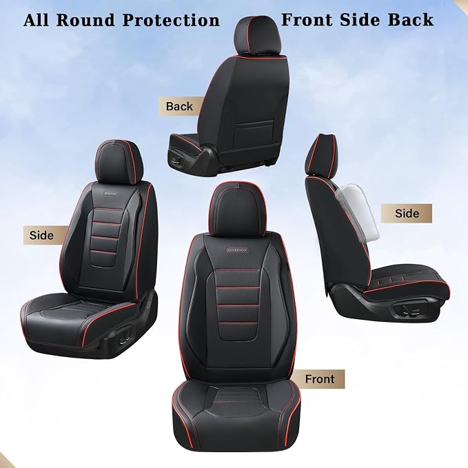 Coverado Seat Covers, Car Seat Covers Front Seats, Car Seat Cover, Car Seat Protector Waterproof, Car Seat Cushion Nappa Leather, Seat Covers for Cars Carseat Cover Universal Fit for Most Cars-Redline - Image 4
