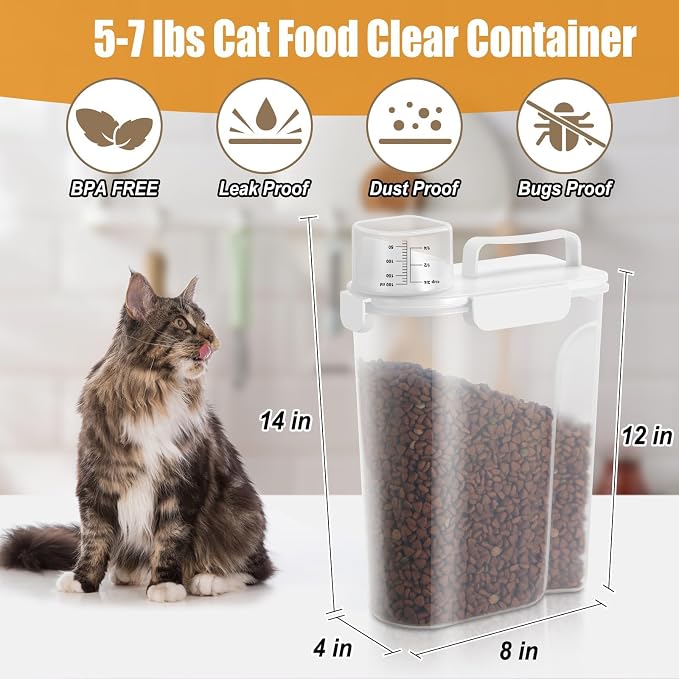 Dog Cat Food Storage Container with Cup (White, 5L) | Pet Food Pourable Container Airtight with Large Spout, BPA-Free Plastic Food Dispenser for Pet Food, Bird Seed, Rice, Flour - Image 5