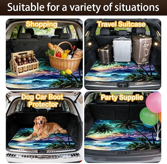 Car Trunk Mat for SUV, 29"x39" Palm Tree Sunset Beach Cargo Liner Protector | All Weather Universal Cargo Liners for Dogs, Car Accessory for SUVs/Sedan/Wagons, Durable Non-Slip Washable Rear Cargo Mat - Image 7