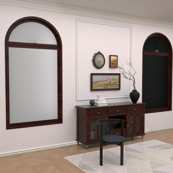 Myshade Arch Window Shades Half Circle Blackout Cellular Shades Cordless No Drill Blinds for Windows Half Moon Honeycomb Fabric No Tools Room Darkening Shades Easy Install (2PCS White 72" W X 36" H) - Image 2