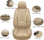 HChengkikz Car Seat Covers Full Set, Full-Wrap Faux Leather (Beige) | Universal Fit for SUV Truck Pickup Sedan, Waterproof with Memory Foam Lumbar Support, Airbag Compatible - Image 3