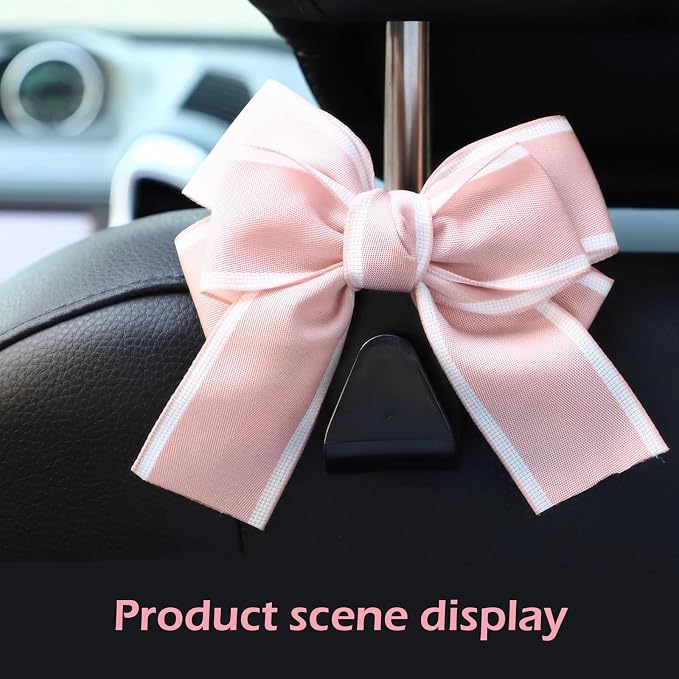 2 PCS Car Seat Headrest Hooks, Car Purse Hook, Cute Bow Cars Rear Seat Storage Hook for Bags, Purses, Umbrellas (Pink) - Image 6