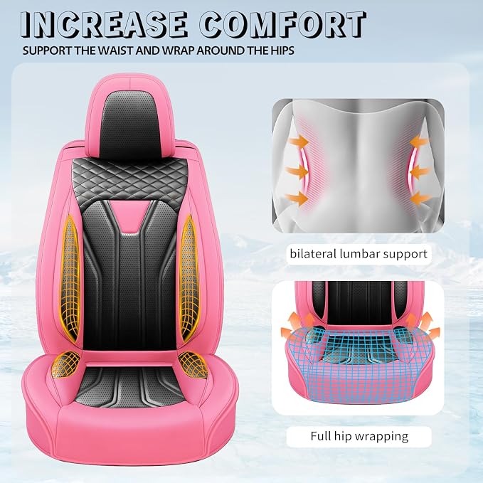 Fit Prius Premium Leather Car Seat Covers for Toyota Prius 2001-2025 2026 - Waterproof，Breathable，All-Weather Seat Cushion Protecto & Airbag Compatible, Full Set Pink&Black - Image 7