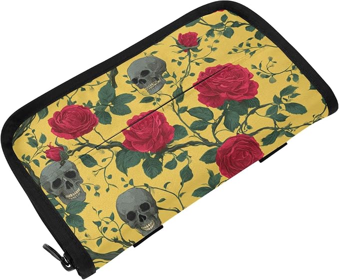Car Tissue Holder Car Napkin Holder Tissue Box Dispenser Storage Case Sun Visor Mask Holder Accessories with Adjustable Straps Reusable Refillable Yellow Gothic Rose and Skull by Unknown