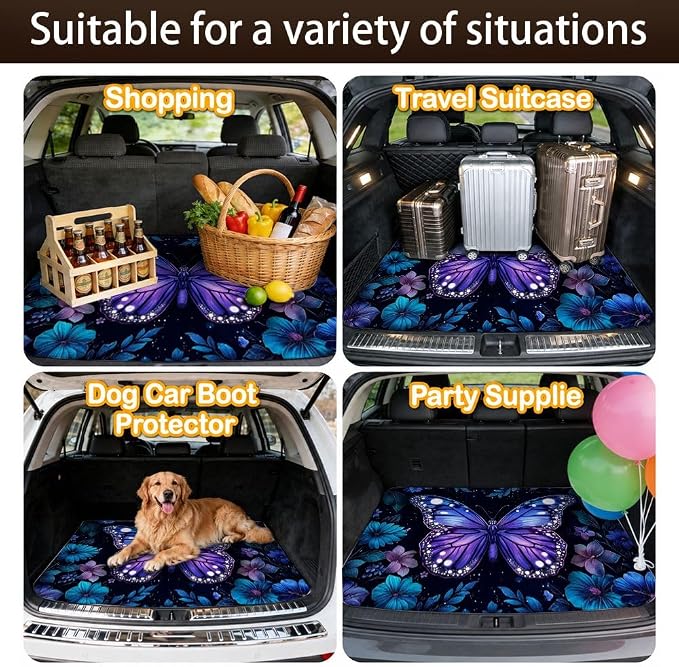 Car Trunk Mat for SUV, 29"x39" Cute Purple Butterfly Cargo Liner Protector | All Weather Universal Cargo Liners for Dogs, Car Accessory for SUVs/Sedan/Wagons, Durable Non-Slip Washable Rear Cargo Mat - Image 7