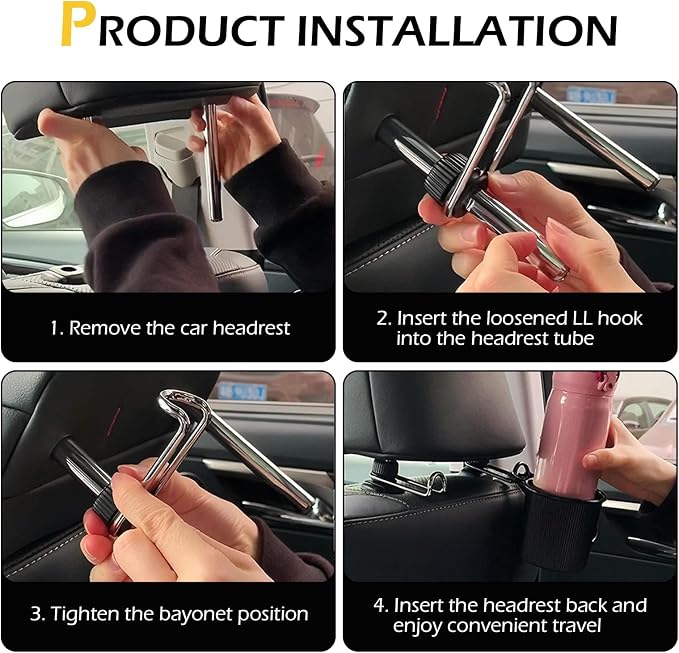 Headrest Hooks for Car, 10KG Ultra High Load Bearing Alloy Concealable Swivel Buckle Design Headrest Pole Hook, Seat Headrest Storage Accessory, SayGoodbye to The Messy Space！ (Black) - Image 6