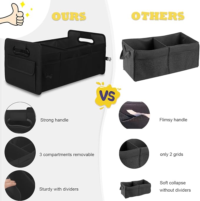 Car Trunk Organizer, Collapsible Car Organizers and Storage Large Black | Sturdy, Strong Capacity, Clean Decor, Multi Compartment Container Box, Adjustable Car Accessories for SUV Sedan Truck - Image 9