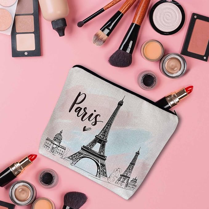 Women Cosmetic Bag Eiffel Tower, Watercolor Paris Eiffel Tower Cute Makeup Bag For Purse Cosmetic Travel Bag For Toiletries Makeup Storage Bag Flax Skincare Bag Make Up Pouch Bags - Image 3
