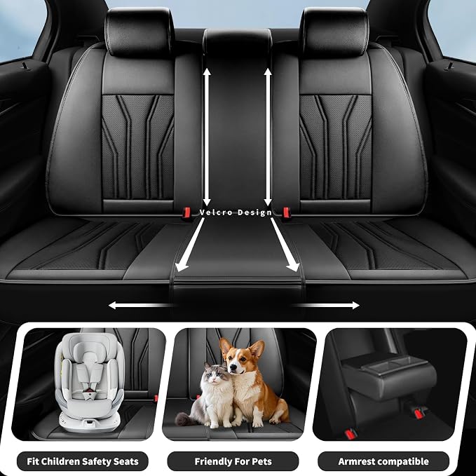 Fit Pathfinder Car Seat Covers Premium Leather for Nissan Pathfinder 2011-2025 2026. Waterproof， Breathable, Scratch-Resistant & All-Weather Seat Cushion Protector（2 Front Seats,All Black - Image 3