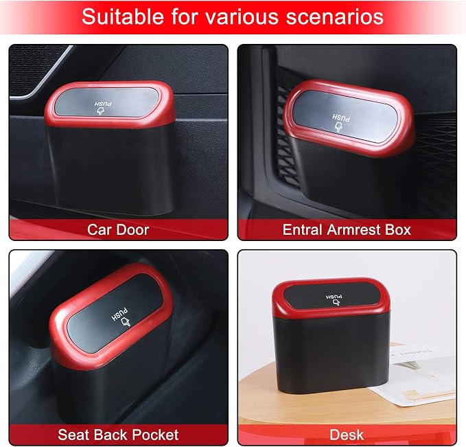 Accmor Car Trash Can with Lid, Mini Vehicle Dustbin Garbage Organizer Bin Holder, Portable Hanging Wastebasket Container for Auto, Home, Office (Red) - Image 3