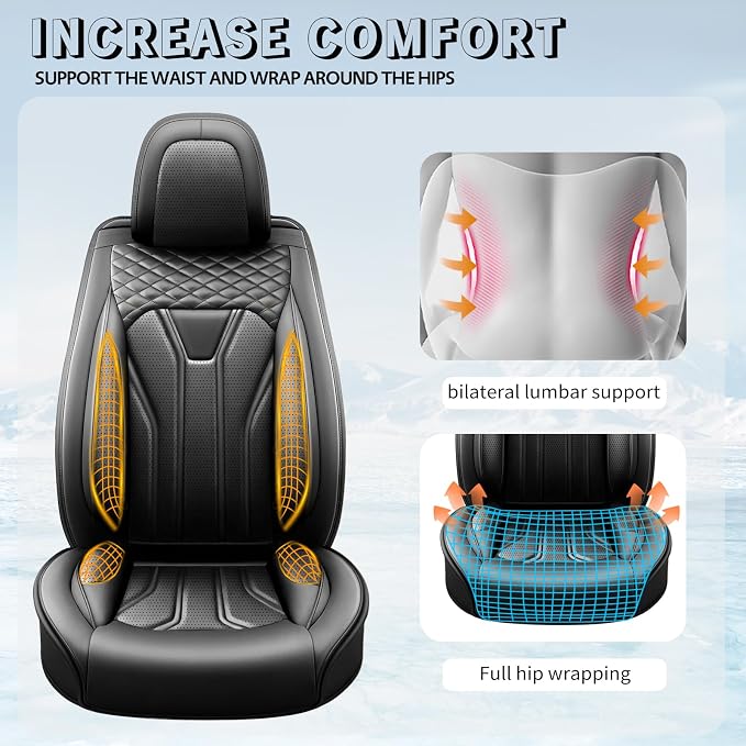 Fit Venza Premium Leather Car Seat Covers for Toyota Venza 2009-2025 2026 - Waterproof，Breathable，All-Weather Seat Cushion Protecto & Airbag Compatible, 2 Front Seat All Black - Image 7