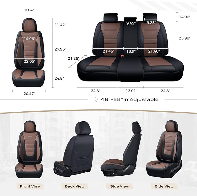 Coverado Car Seat Covers Full Set, Nappa Leather Seat Covers for Cars, Car Seat Protector Car Seat Cushion, Front and Back Seat Protectors Cushions Universal Fit for Most Cars Vehicles(Black&Coffee) - Image 6