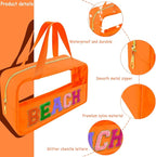 Bunliuys Chenille Letter Clear Makeup Bag Beach Patch, Travel Toiletry Makeup Bag with Handle, Nylon Waterproof Makeup Bags clear cosmetic bag, preppy patch makeup bag for Women (BEACH-Orange) - Image 3