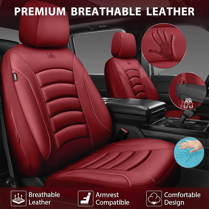 CAR PASS 3D Foam PU Leather Car Seat Covers, Universal Seat Covers Full Sets for Trucks SUV Sedan Automotive Seat Covers Armrest Airbag Compatible Waterproof Comfortable Faux Nappa Leather Burgundy - Image 4