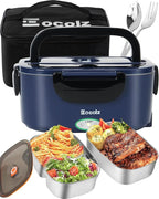 Electric Lunch Box Food Heater 80-100W, Food Warmer with Dual Container 1.5L Portable Heated Lunch Box for Car Truck Work Stainless Steel Fork & Spoon 12/24/110V for Adults Lonchera Eléctrica by Eocolz