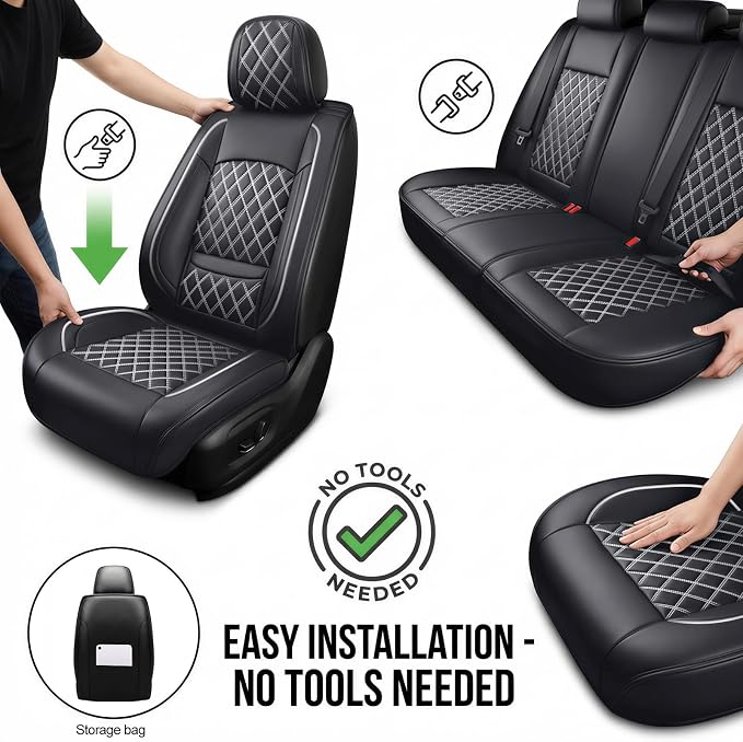 For Toyota Corolla Cross 2022-2026 Car Seat Covers, Full Set, Whiteline | Premium Leather Full Coverage Seat Protectors – All-Season, Waterproof, Breathable, Cushioned Comfort & Airbag Compatible - Image 4