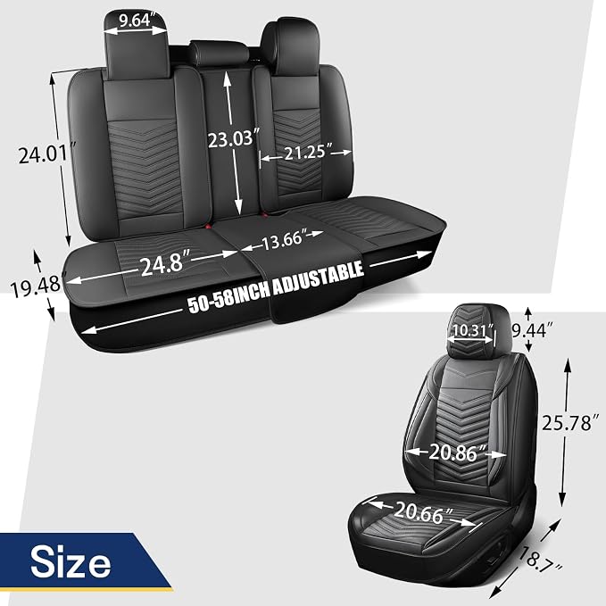 HChengkikz Front Car Seat Cover, Waterproof Faux Leather (Black + Redline) | Easy Maintenance, Airbag Compatible, Universal Fit For Most SUVs Trucks Pick-ups Sedans - Image 6