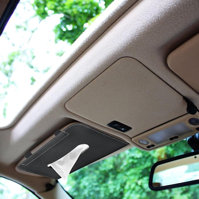 PATIKIL Car Tissue Holder, PU Leather Rectangle Napkin Paper Towel Dispenser Box Case with Elastic Strap for Car Sun Visor Seat, Pink - Image 5