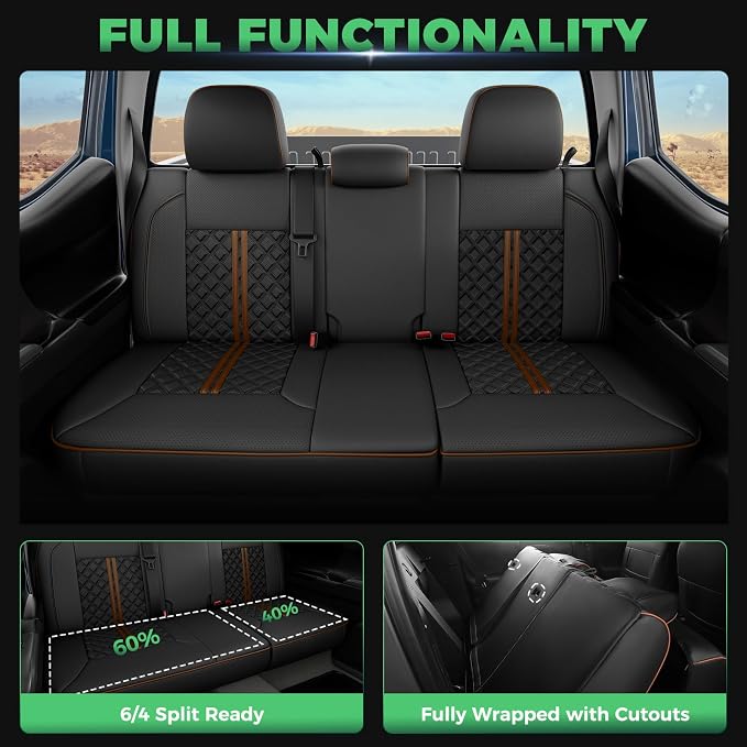 RIDEPOSH Custom Leather Seat Covers for Toyota Tacoma Double Cab 2016-2023 | full set, BKbrown, OEM fit, premium waterproof leather, anti-slip, extra pockets, long-term durability, airbag compatible - Image 5