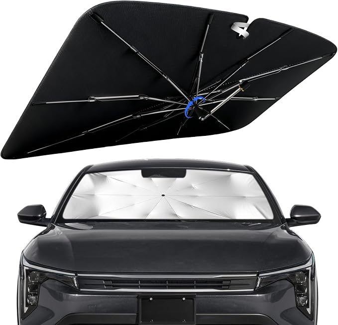 Windshield Sun Shade for Kia K4 2024-2026 with 360° Rotating Shaft | Custom Fit Umbrella Sunshade for UV Blocking, Interior Heat Protection, Easy Storage, UPF 50+ Cool Windshield Cover by Lonyaqui