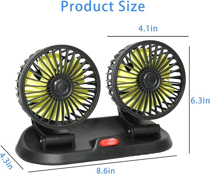 Adjustable Dual Head Car Cooling Fan 12V-Brushless Motor-2 Speeds, 360Rotation, for Car Dashboard, Powerful Cooling Solution for Sedan/SUV/RV/Truck/Van Vehicles,Cigarette Lighter Powered (2-head 12V) - Image 3