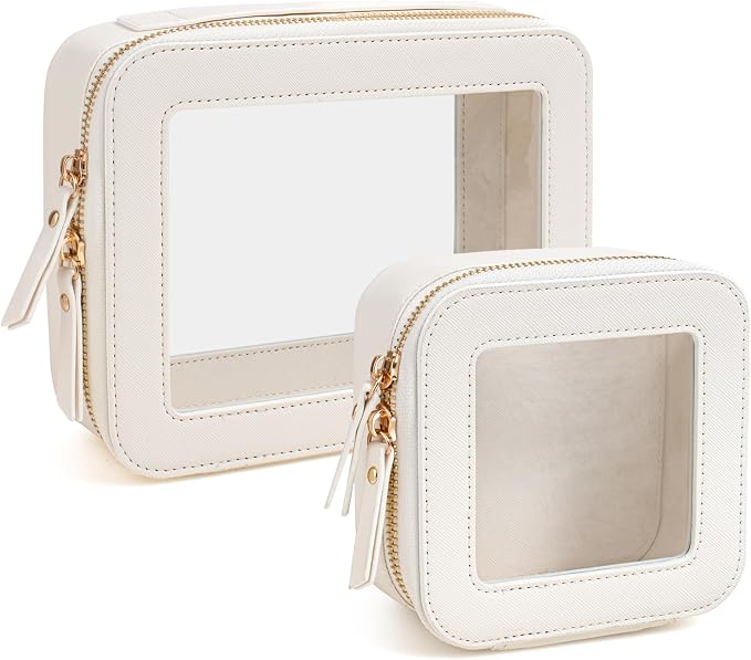 KOTORA Clear Makeup Bag Organizer Set,Portable Travel Toiletry Case for Women, Vegan Leather Cosmetic Pouch Car Bag for Essentials Car Accessories for Women Girls(White) - Image 8