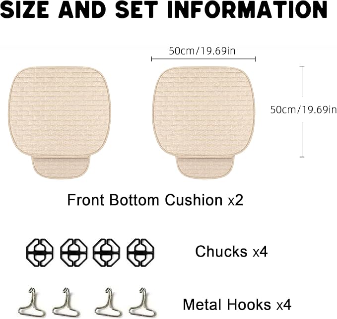 Beige Car Seat Covers Front Seats, 2 Pack Seat Covers for Cars Truck SUV | Front Seat Covers with Storage Pocket, Bottom Auto Seat Cushion Pad Mat for Most Vehicles - Image 2