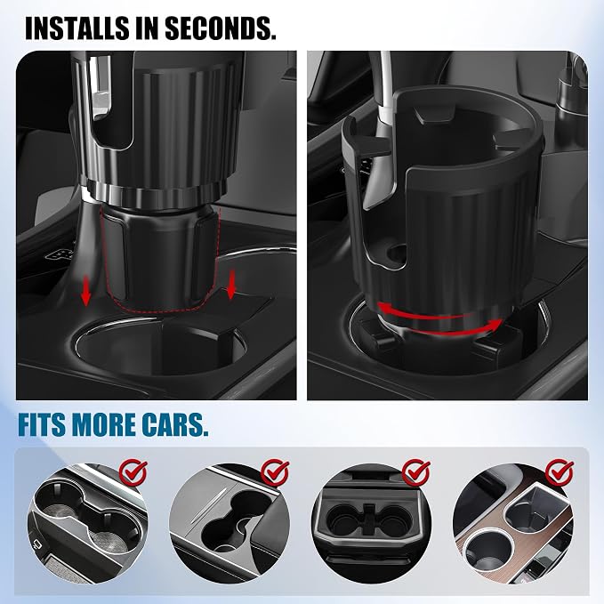 2 in 1 Auto-Clamping Cup Phone Holder for Car, 15W Fast Wireless Charging Cup Holder Phone Mount with USB-C Cable and 12V Car Adapter, Adjustable Car Cup Expander for Large Bottles - Image 8