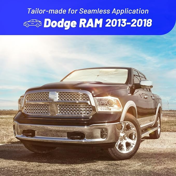Windshield Sun Shade for Dodge RAM 1500 2013-2018, Custom Umbrella Shades | Foldable Front Window Sunshade with 360° Rotating Shaft, Car Shades with UV & Heat Protection - Image 3