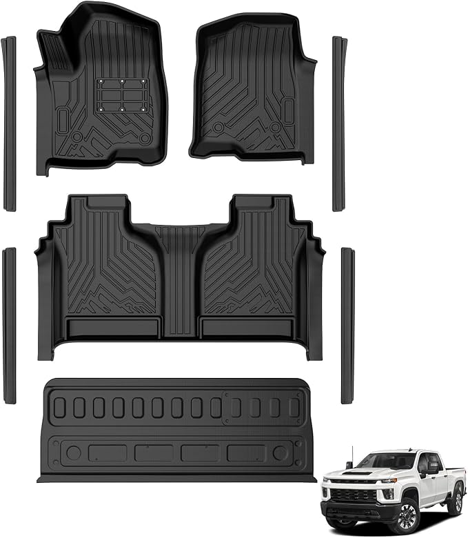 T TGBROS Floor Mats for 2019-2026 Chevy Silverado GMC Sierra 1500 2500HD 3500HD Crew Cab with Tailgate Mat Anti Slip Driver Pad Door Sill Protector TPE Floor Liner Set 8PCS by TTGBROS