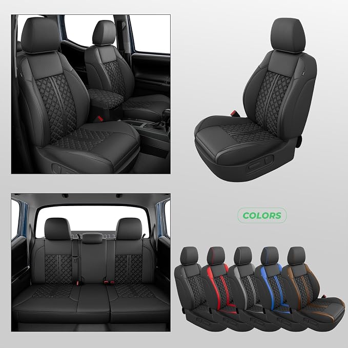 RIDEPOSH Custom Leather Seat Covers for Toyota Tacoma Double Cab 2016-2023 | full set, BK, OEM fit, premium waterproof leather, anti-slip, extra pockets, long-term durability, airbag compatible - Image 9