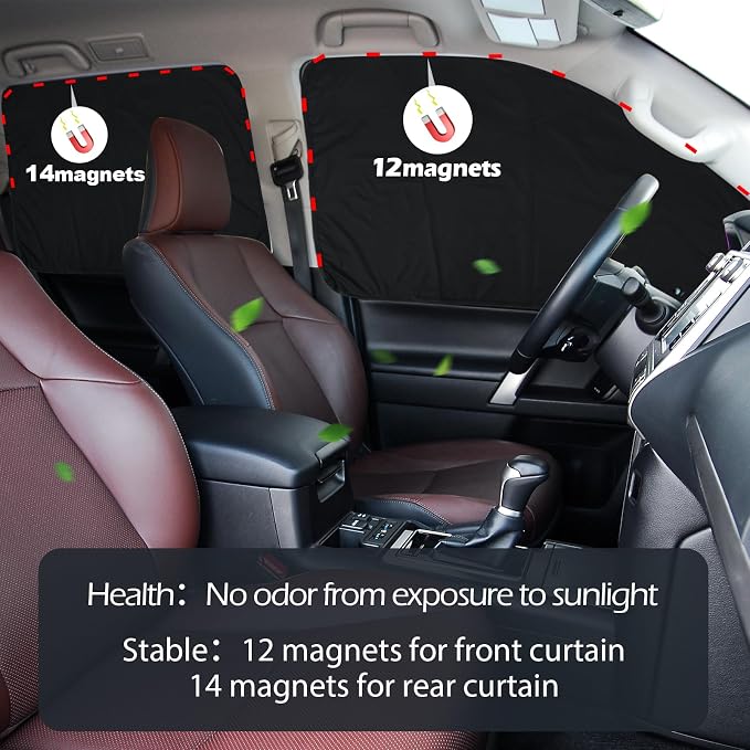 XCBYT Magnetic Car Side Window Shades, 100% Blackout Privacy Curtains | Blackout privacy for camping, naps & work. Keeps your car cool. Fits steel frames only, measure first - Image 8