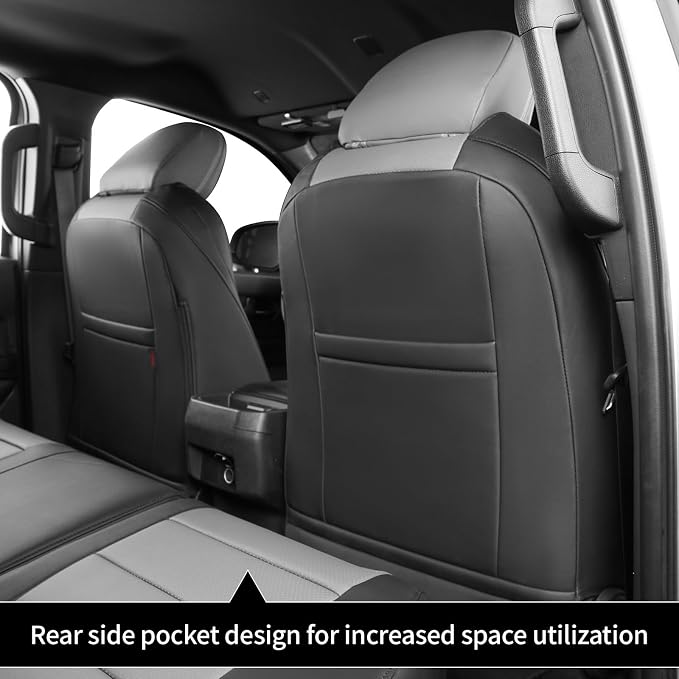 Tacoma Leather Seat Covers Custom Fit for 2024-2026 Toyota Tacoma Hybrid TRD Sport,TRD Off-Road,Limited,Trailhunter,Fully Covered,Luxury Waterproof Car Seat Protector (Full Set,Black/Gray) - Image 5