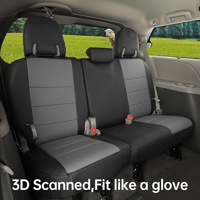 Full Set Car Seat Covers for Honda Odyssey 2011-2017,7-Seater,Faux Leather | for LX Only,2nd Row Captain Seats,Luxury Waterproof Seat Protector,Fit Like A Glove(Black/Gray) - Image 4