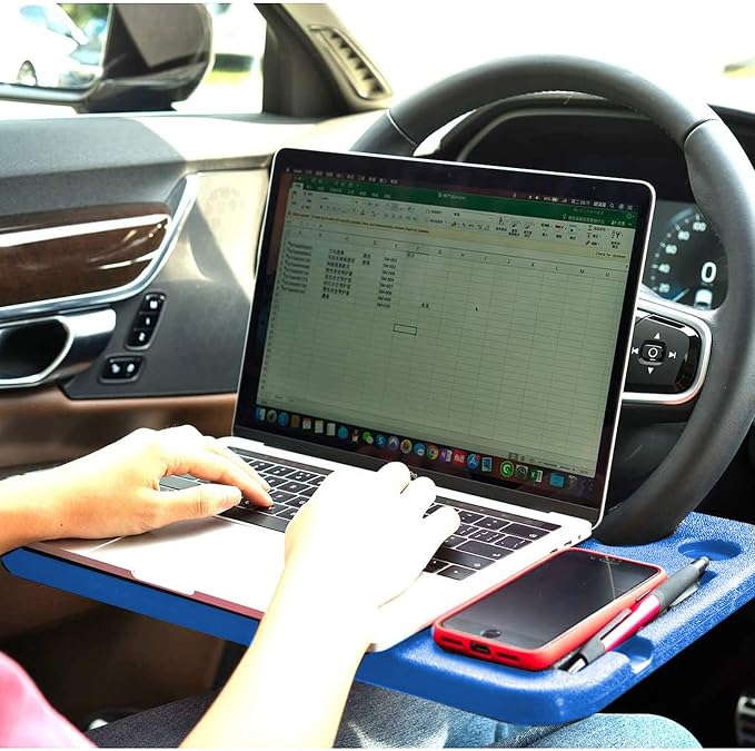 Steering Wheel Tray,Car Table Food Trays for Eating,Laptop Mount,Cars Desk for Driver,Fit Most Auto Vehicle Steering Wheels (Blue, Medium) - Image 3