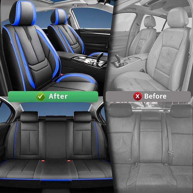Fit Murano Car Seat Covers for Nissan Murano 2011-2024 2025 2026 -Upgraded Premium Waterproof & Breathable Leather,Airbag Compatible,All-Weather Seat Cushion Protector,2 Front/Black-Blue - Image 4
