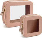 KOTORA Sunscreen Bag Clear Makeup Set,Portable Travel Toiletry Pouch Beach Vacation Essentials for Women, Vegan Leather Cosmetic Pouch Car Essentials Pink Car Accessories for Girls (Nude Pink) T by KOTORARetroleatherGoods