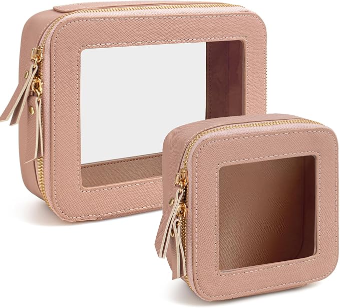 KOTORA Sunscreen Bag Clear Makeup Set,Portable Travel Toiletry Pouch Beach Vacation Essentials for Women, Vegan Leather Cosmetic Pouch Car Essentials Pink Car Accessories for Girls (Nude Pink) T by KOTORARetroleatherGoods