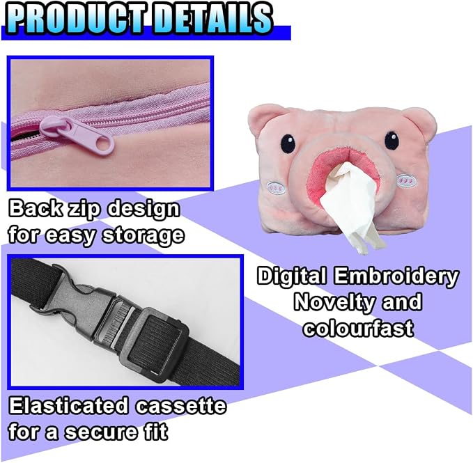 Cute Car Tissue Holder, Cartoon Auto Backseat Large Tissue Box, Car Paper Towel Holder Case, Universal Vehicle Napkin Organization Accessories Fit for Cars (Pig) - Image 5