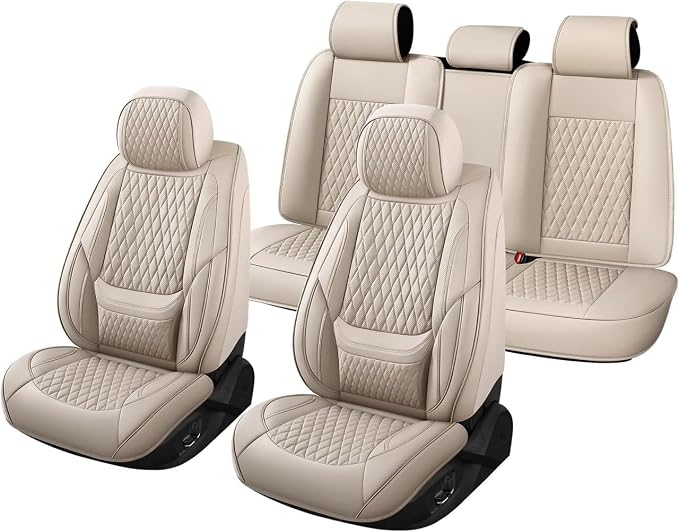 Car Seat Covers Full Set Custom Fit For Toyota Corolla 2001-2026, Beige | Lumbar Support, Premium Faux Leather, Breathable, Anti-Slip, Airbag Compatible, Waterproof, Car Seat Protectors, 2 Row-5Seat - Image 7