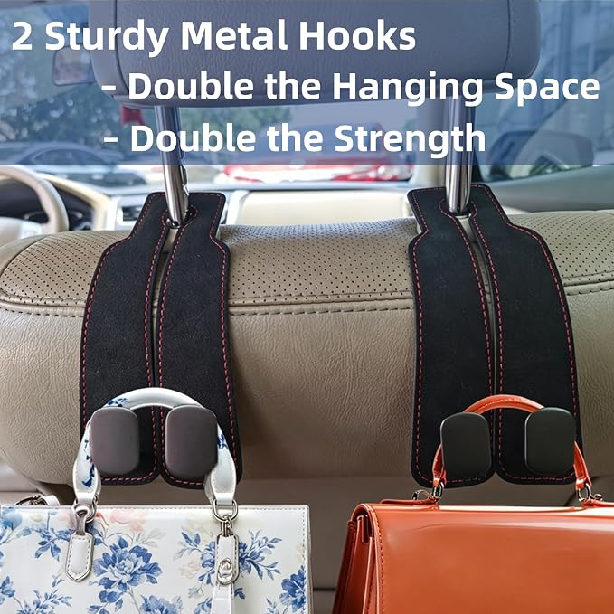 GoldenLife Headrest Hooks for Car, 2 Pack Premium Car Bag Hooks | Secure Heavy-Duty, Elegant & Universal Fit Car Hooks for Purses Handbags Grocery & Backpacks (Black) - Image 4