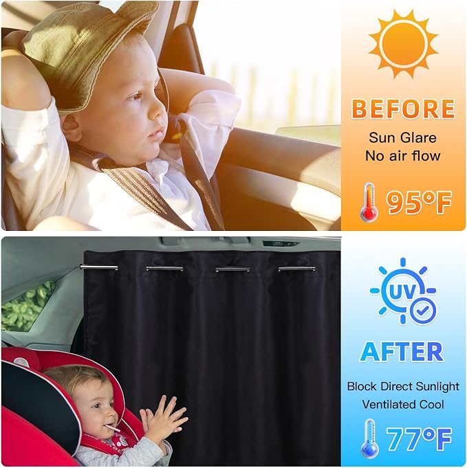 ZATOOTO Car Window Shades with Rods Set of 3, Car Curtains Privacy Blackout | Car Divider Curtain, For Baby, Opaque Suede, Length Adjustable for Most Car SUV Truck Van MPV, Easy to Install - Image 6