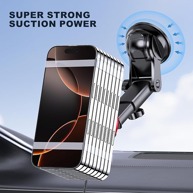for Mag-Safe Car Mount Charger Dash Windshield Vent Magnetic Phone Holder | Wireless Car Charger with LED Light Car Phone Holder for iPhone 17 16 15 14 13 12 Series for MagSafe Red - Image 2