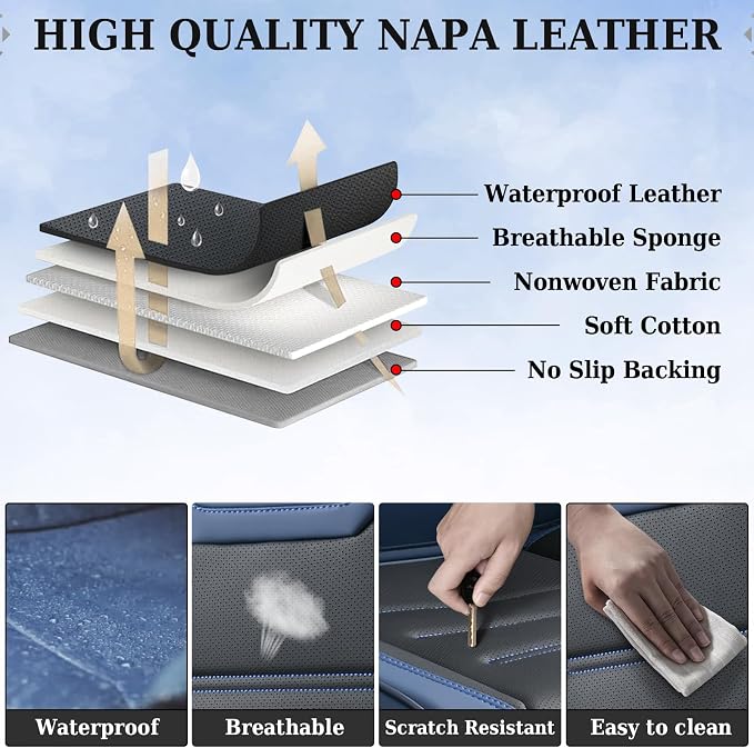 Coverado Car Seat Covers Full Set, Seat Covers for Cars, Waterproof, Leather Car Seat Cushion, Universal Car Interior Covers Seat Protectors for Most Cars Blue - Image 5